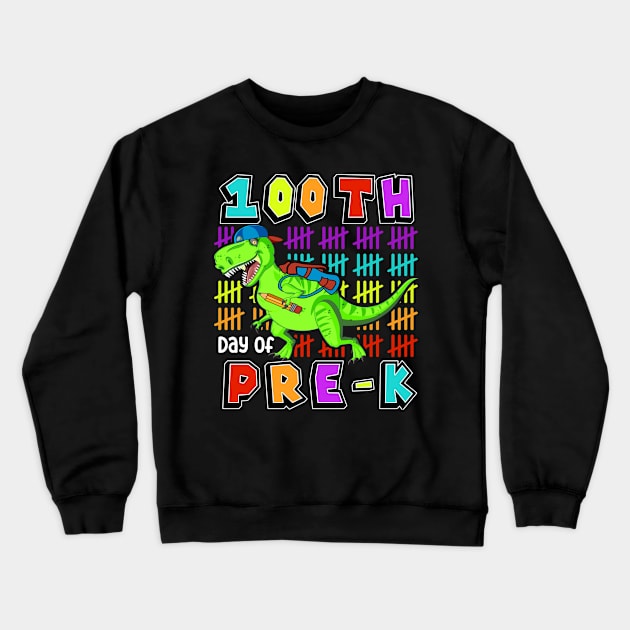 100th Day Of Pre-K, Cute Dinosaur Student Teacher Crewneck Sweatshirt by SilverLake